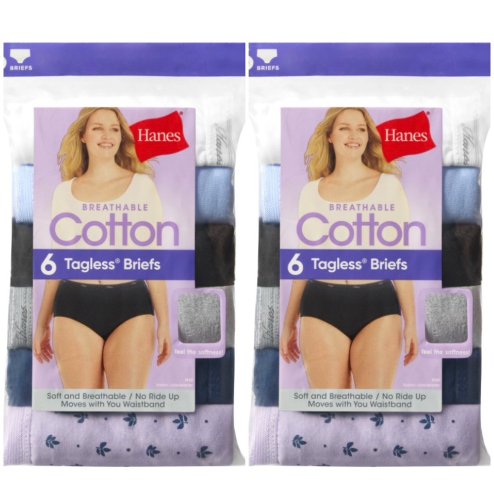 Hanes Womens Size 6 Briefs Cotton Underwear 6-Pack x2 Soft Breathable Comfort